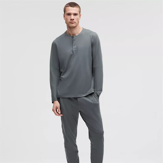 Lululemon men's T-shirt Soft Jersey 25 new solid color soft and comfortable quick-drying sweat-wicking sports long-sleeved men's Henry shirt haze gray Oil Gray XS