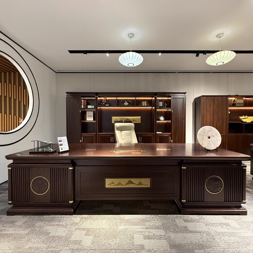 Hanjitangyu solid wood boss desk desk ebony wood high-end president desk chairman office furniture new Chinese style executive desk 2.4 meters boss desk
