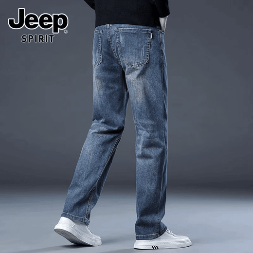 JEEP SPIRIT牛仔裤2025男士春秋直筒宽松长裤新款弹力男裤爸爸装冬季休闲裤子 蓝色 33