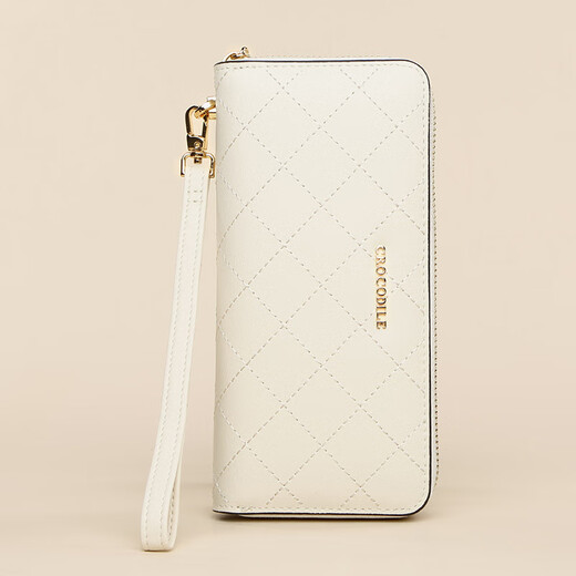 Crocodile shirt leather hand bag long rhombus wallet women's ticket holder coin purse gift box 2215 rice white