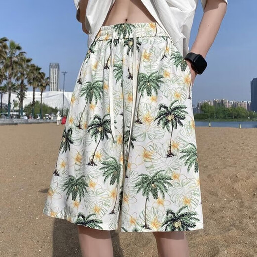 JUESHAO beach shorts men's summer thin quick-drying swimming trunks trendy printed large pants loose pajamas casual five-point pants 677 white M
