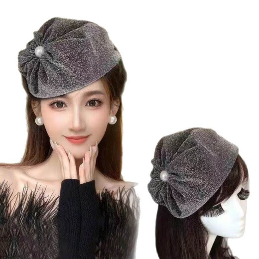 DING Fei (DING FEI) Douyin Internet celebrity same style headband headband hair accessories women's bright silk beret hat headband to cover white hair and forehead western style black A11-203