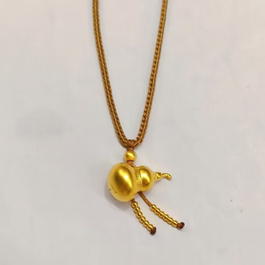 Ruinuo gold gourd pendant for women 999 pure gold coiled necklace clavicle chain birthday gift for girlfriend and wife gold gourd yellow rope necklace / gold weight about 1.54g