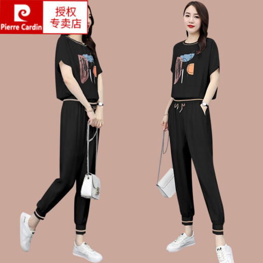 皮尔卡丹（pierre cardin）休闲时尚套装女夏季新款洋气卫衣薄款小个子冰丝小脚裤短袖两件套 【684】白色 4XL (建议145-165斤)
