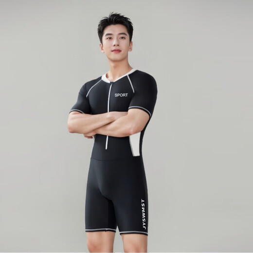 Zailu new men's swimsuit one-piece short-sleeved diving suit sun protection quick-drying jellyfish suit snorkeling sports fitness suit L 90-110 Jin Jin equals 0.5 kg