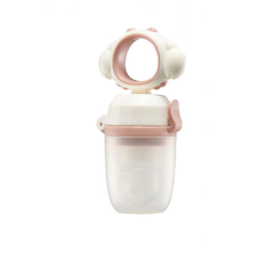 Baby food bite bag Fruit and Vegetable Silicone extrusion molar stick teether baby eating fruit supplementary utensils for home use pink with base 1 pack