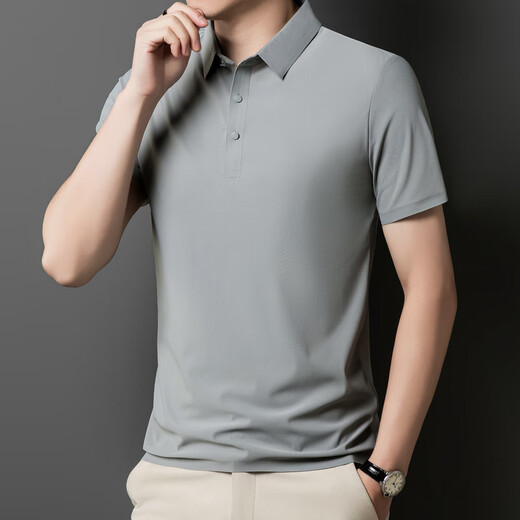 纤丝鸟夏季时尚新款男士翻领短袖T恤休闲商务透气POLO衫12358 军绿 3XL