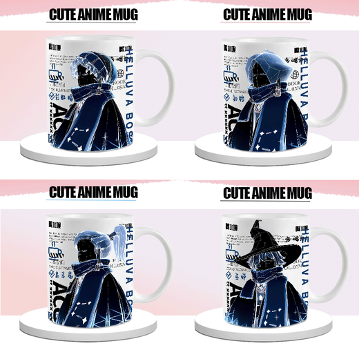 CELEBON Light Encounter Figure Dragon Bone Wizard Initial Garland High Ponytail Ceramic Cup Two-dimensional Cartoon Anime Peripheral Gift DU3897 Rain Mom--White Ceramic Mug + Spoon