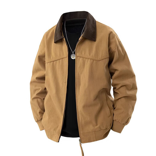 POUM American retro Detroit jacket men's spring and autumn cleanfit work jacket trendy brand high-end lapel top NJN-WT187 gray XL