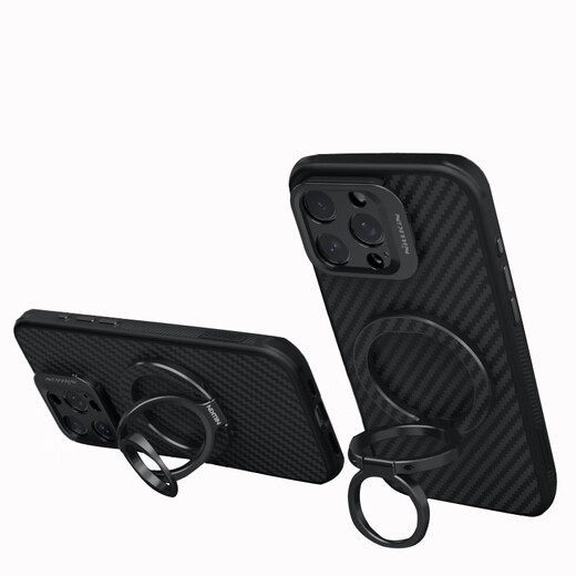 Nelkin Handy-Magnethalter, Ringschnalle, Kevlar, doppelseitiger magnetischer iPhone17-Halter, MagSafe-Aluminiumlegierung, 360 Grad drehbarer Desktop, fauler Apple Xiaomi-Faser-Magnetring, schwarz