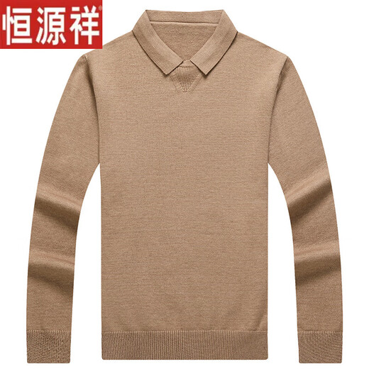 Hengyuanxiang Herbst- und Winter neuer Pullover langärmeligstes T-Shirt für Männer lässige Farbbasis-Strick-Pullover mittleren Alters mit mittlerem Alter Dad Top Camel 9905 m 165 schlägt 90-110jin vor [Jin gleich 0,5 kg]