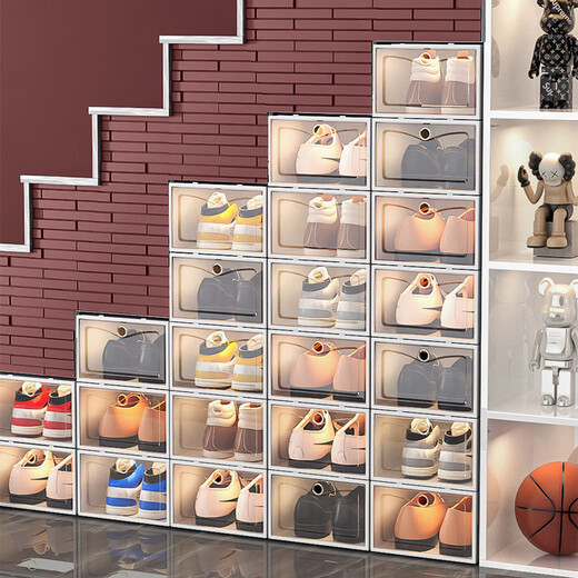Shoe box storage box transparent shoe storage thickened magnetic acrylic simple hard plastic dormitory shoe rack multi-layer cabinet extra thick men's white flower 12 with 12 in total 24 pcs