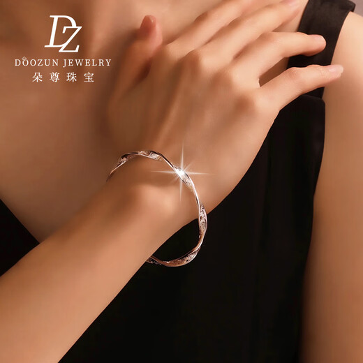 Duozun pt950 platinum bracelet for women with curly grass pattern Möbius strip platinum bracelet as a Chinese Valentine's Day gift for girlfriend, inner diameter 50mm, weight 21-22g, thickness about 3.6mm