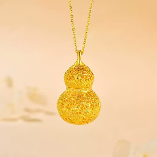 Jin Xiaoxiu gourd gold pendant ancient filigree hollow gourd pendant Ruyi golden gourd inheritance craft 5D large version 2.4g, large filigree gourd-remove more and make up less-match gold necklace