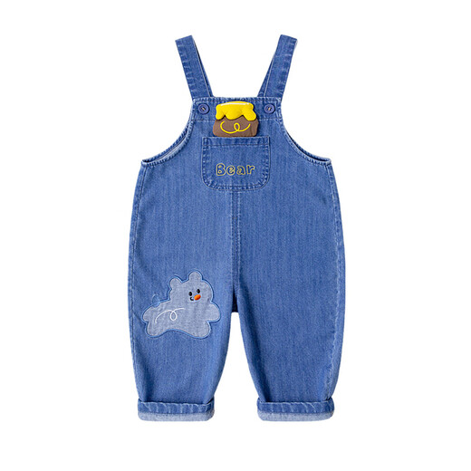 Dudujia children's denim overalls autumn clothing boys versatile woven pants girls autumn loose casual pants cartoon children's clothing denim blue 100