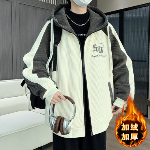 QLTQZQ加绒加厚外套男孩13初中学生棒球服夹克15岁青少大童秋冬装 6625黑咖(单件外套) 加绒 加厚 M 90-110斤左右