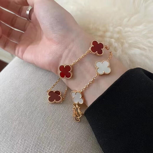 COASZE 18K rose gold four-leaf clover five-flower bracelet for women AU750 color gold carnelian bracelet for girlfriend five-flower bracelet black agate gold color