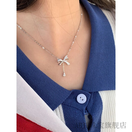 ABJB Old Phoenix 999 Pure Silver Bow Necklace Women's Light Luxury Niche Chinese Valentine's Day Gift for Girlfriend