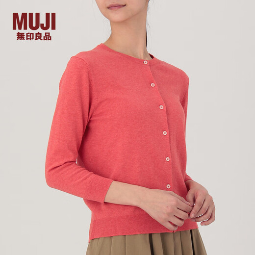 MUJI Women's Cotton Strong Twist Round Neck Cardigan W8SA844 Smoked Orange M