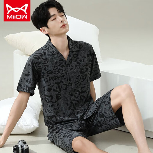 Catman Miiow Pyjamas Herren Sommer kurzärmelige Kurzfilme Sommer-Dünner Herrenstil für Männer können an der Außenseite lose und ungezwungene große Heimkleidung 6627 Männerstil M Standard getragen werden (High 165100 Jin [Jin gleich 0,5 kg]))
