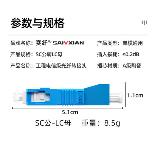 Sai Fiber Telecommunication Grade Fiber Adapter SC-LC Male and Female Fiber Coupler Round to Square Head Optical Power Red Light Pen Butt Connector