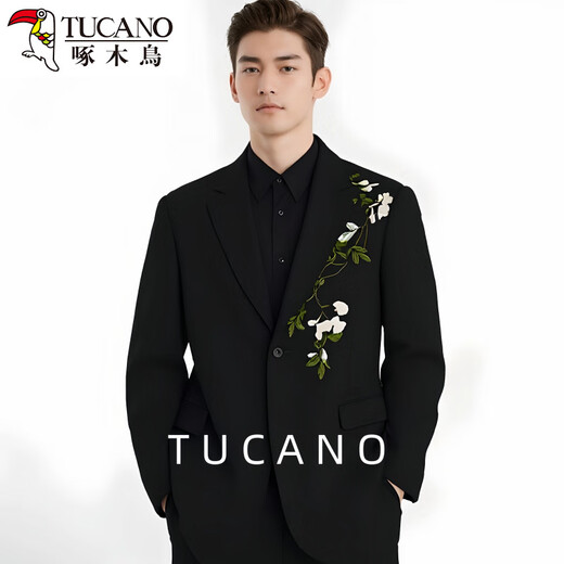 Woodpecker New Chinese Suit Camellia Embroidery Loose Chinese Style Men's Handsome Jacket Wedding Suit Obsidian Black Jacket XL