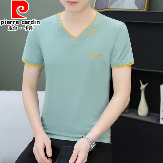 Pierre Cardin Sommer Herren kurzärmelig T-Shirt Pure Cotton V-förmige Ausschnitt Trendy Slim halbärmelte Jugendlosen-Casual-Top Dünn Sweatshirt Black Qy693 m