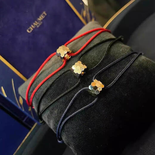 Chili 2025 fashionable Paris new honeycomb bracelet 18K rose gold couple diamond red rope bracelet gift single diamond