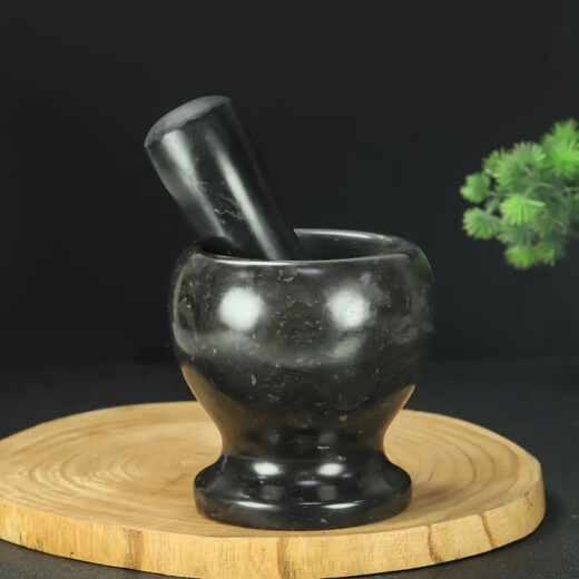 An Junsheng's natural artifact stone garlic pounder stone mortar household garlic jar press garlic press bowl pounding mortar (stone mortar + garlic hammer) fine snowflake white set fine stone mortar natural - raw ore master carving