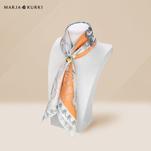 Maria Gucci (MARJA KURKI) Silk Scarf Women's Square Scarf for Lover Small and Medium Silk Square Scarf Mulberry Silk Gift Box for Mom Qingmeng Galaxy Orange Silk Scarf Button Set Box