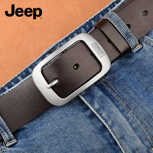 JEEP belt men's genuine cowhide trouser belt casual pin buckle belt men's practical birthday gift for boyfriend, husband and dad