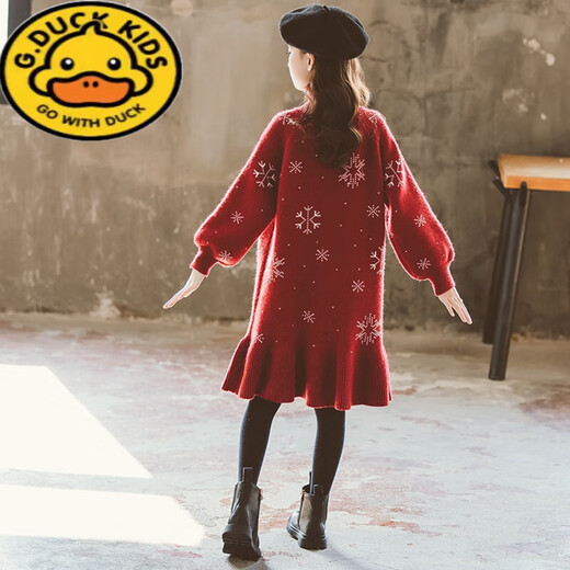 G.duck Girls' Winter Clothes New Year's Autumn Clothes Skirts Autumn and Winter 2026 New Children's Girls Winter Girls' Dresses Burgundy 130 Recommended for 7-8 years old