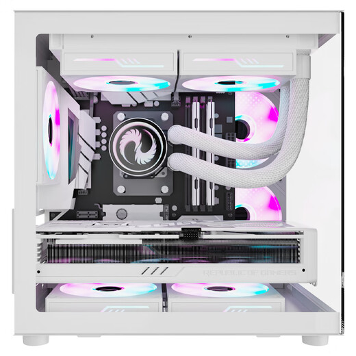 长城机箱视界S5 MINI海景房机箱小尺寸MATX小机箱紧凑型侧透240水冷小型台式机电脑主机箱 白色+极光ARGB风扇1正4反