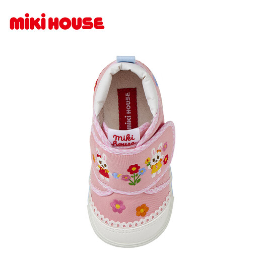 MIKIHOUSE Japanese-made children's toddler shoes, girls' toe-toe baby shoes, embroidered cartoon non-slip wear-resistant infant and toddler indoor shoes, pink 15 (suitable for inner length 14.5cm)