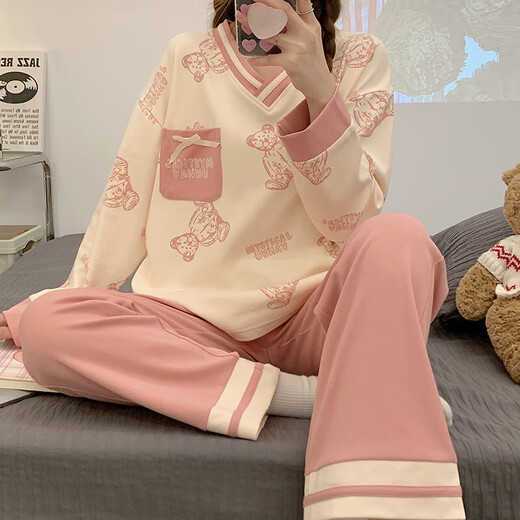 胖东来睡衣女春秋季纯棉韩版长袖长裤卡通套装可外穿夏秋冬款大码家居服 GXT9928 M (建议75-95斤)