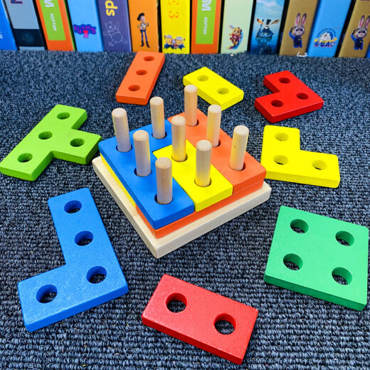 Tetris de madera infantil Tetris Juego de bloques de construcción de columnas de columna Ayudas de educación temprana Kindergarten de jardín de infantes de 2 a 6 años de edad y niña