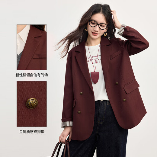 Xishijie (sllsky) workplace style casual casual suit for women 2025 autumn new high-end temperament suit top dark navy S