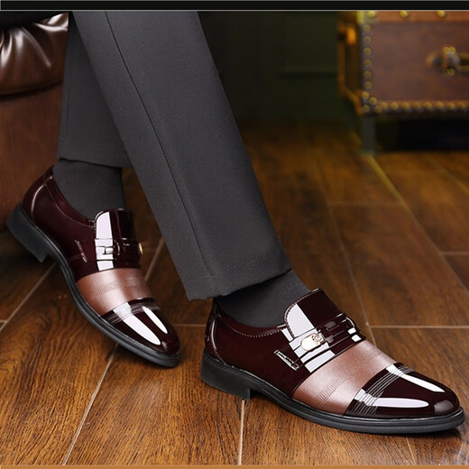 Hot Air Mic (Refengmai) Herren Lederschuhe Flachgeschäft formeller Anzug Fuß-Schlupf-Glanz-Arbeit Herrenanzug lässig große Schuhe Flat Heel 9905 Glanz schwarz 44