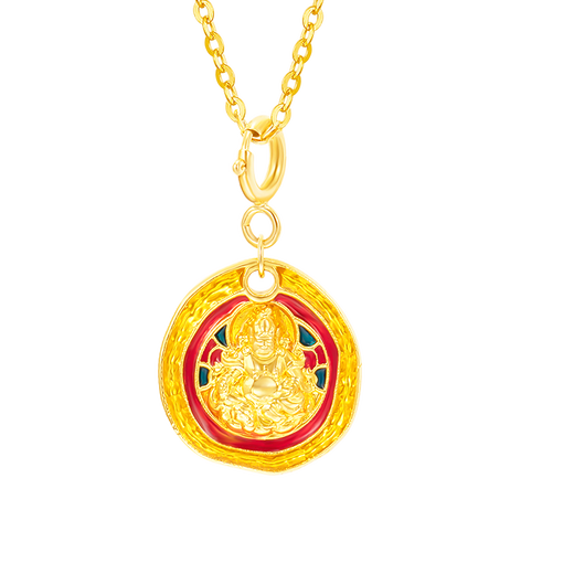 Mingzuan International 18k gold pendant au750 universal buckle God of Wealth pendant fashion trend neck ornament clavicle chain birthday gift for girlfriend