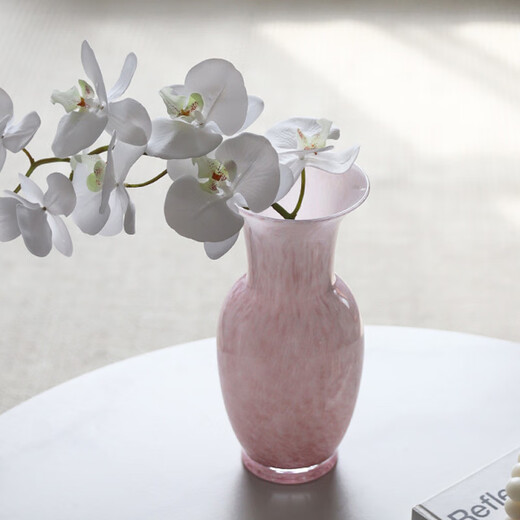 Wooden pink open glass art vase light luxury style high-end living room decoration flower vessel birthday gift