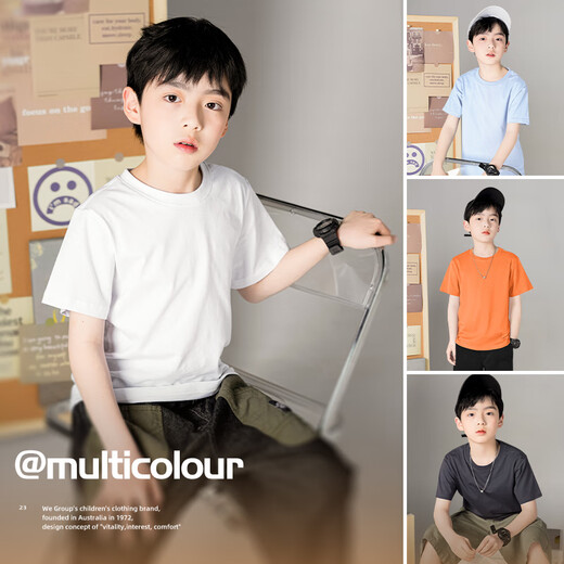 Tangshi boys and girls short-sleeved T-shirt 100% cotton summer top white t multi-color optional white 150