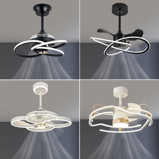 Bull 2025 new invisible ceiling fan lights, large wind power household dining room, bedroom electric fan integrated chandelier mute, invisible model 9227/black 60CM frequency converter remote control + direct