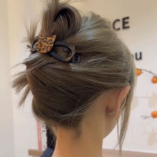 2025 new high-end leopard print cat hair clip for women's back of the head, large hair twist and twist gripper, one-word hair clip, twist clip, random 1 pack