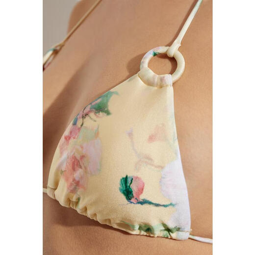 ZIMMERMANN Yellow Floral Two-piece Swimsuit Women's Triangle Cup Side Tie Swimsuit Summer Beach Vacation Fashionable and Comfortable Yellow One Size | 2