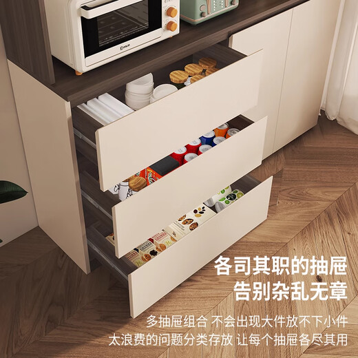 Mi Xin Pet Home Antique Solid Wood Sideboard Against the Wall Integrated Multifunctional Storage Cabinet Wine Cabinet Guest Restaurant Chinese Tea High Cabinet Type I Length 200cm Cream White + Walnut Double Door