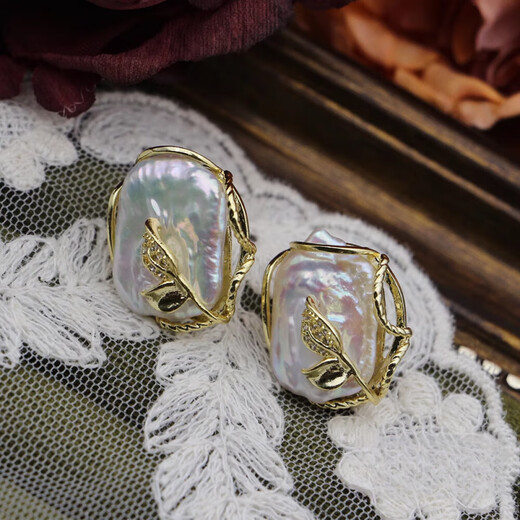 Fat Donglai purchased the same baroque pearl ring, Japanese and Korean niche style, light luxury, personality, exaggerated opening, pearl earrings, 1 pair, 14-15mm