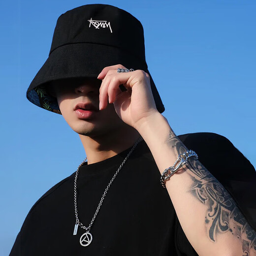 Tanbeiman fisherman hat men and women summer large head circumference high-end simple large head sun hat sun protection mountaineering seaside trend fisherman hat large head circumference black double-sided wearable one size fits all Hawaiian leaves (54-60CM)