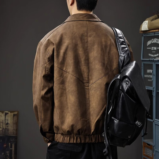 JEEP SPIRIT jacket men's autumn and winter Maillard retro leather jacket men's new American casual handsome pilot leather men's coffee color XL suitable weight 145-165Jin Jin equals 0.5 kg
