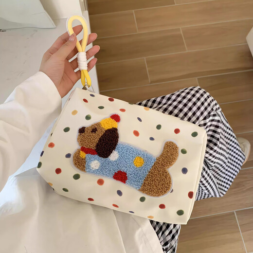 Jingfujia Polka Dot Dachshund Puppy Cosmetic Bag Hand Storage Bag Large Capacity Travel Portable Organizing Bag Washing Bag Polka Dot Large Cosmetic Bag + Yellow Rope 1