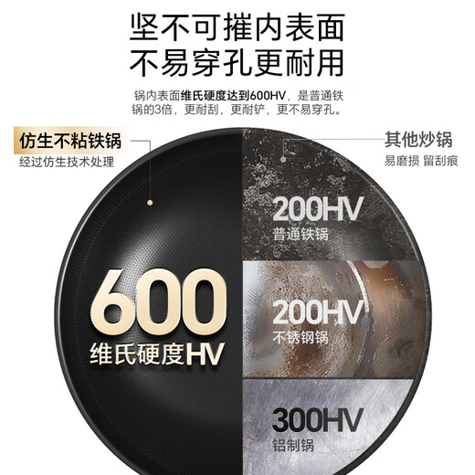 Kangbach wok bionic non-stick pan uncoated iron pot household cooking pot no need to open the pot induction cooker natural gas universal 32cm